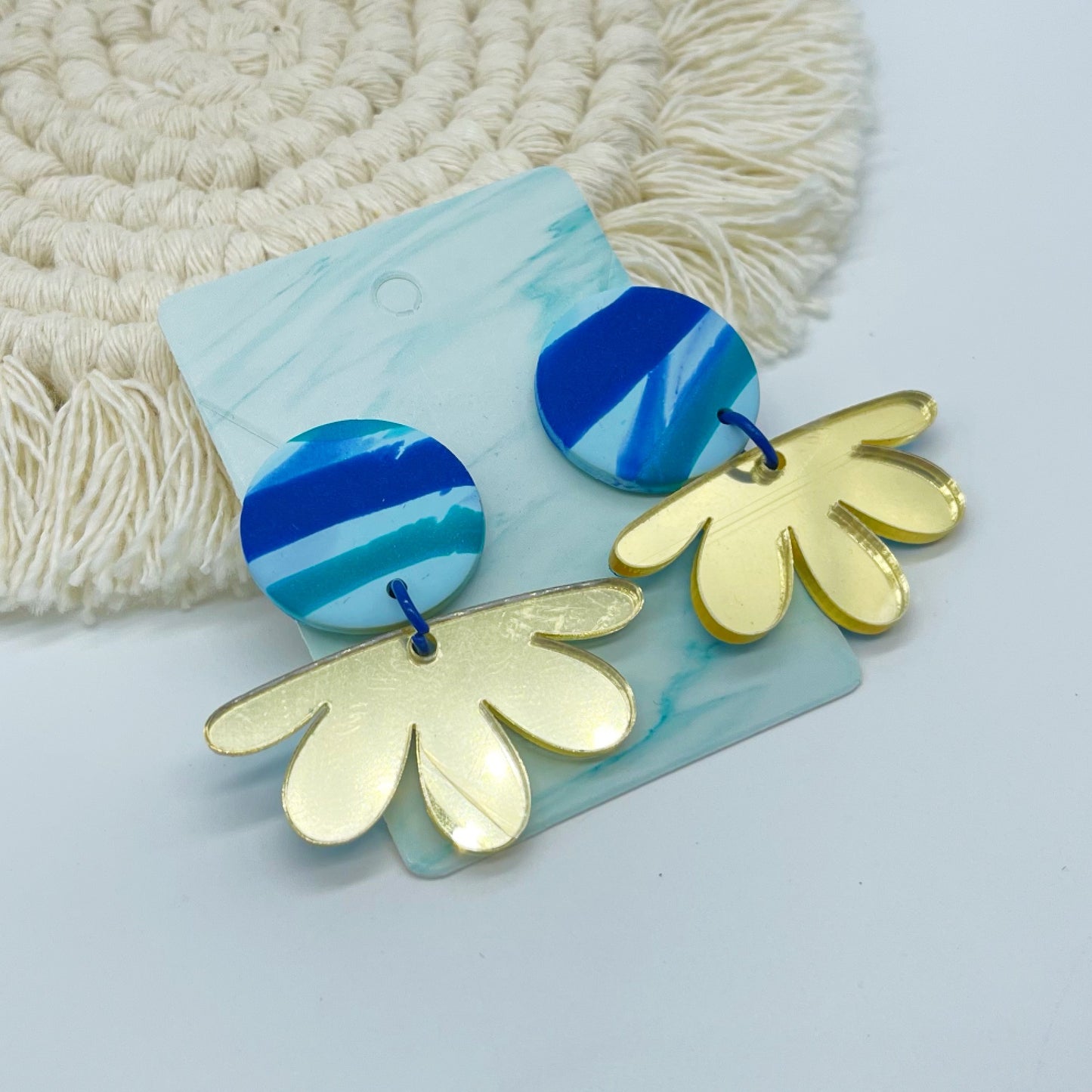 Gold Mirror Flower Earrings $20