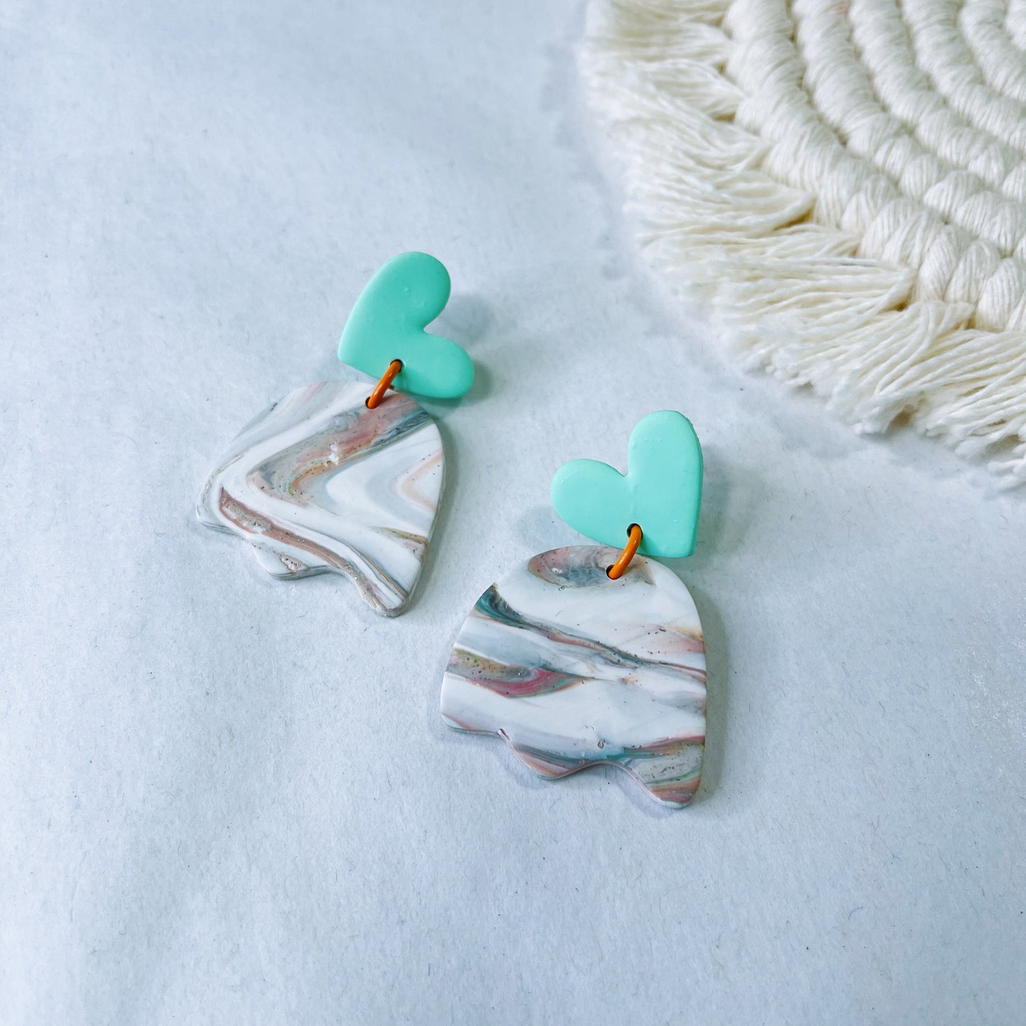 Aqua Heart Marble Earrings $22