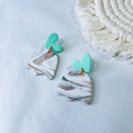 Aqua Heart Marble Earrings $22
