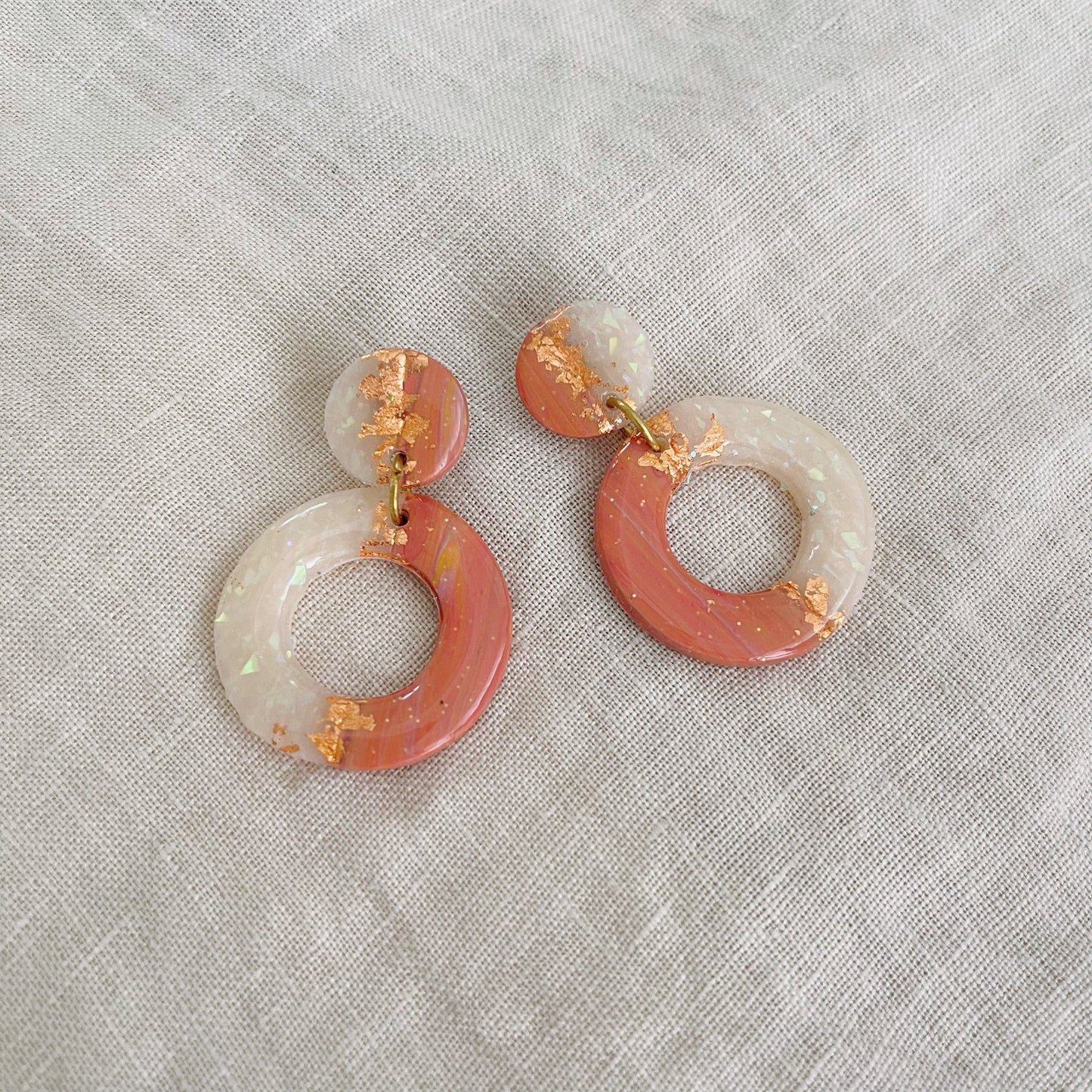Circle Metal Leaf Opal Earrings $25