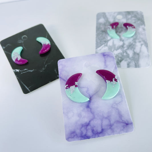 Aqua Purple Moon Earrings $15-$18
