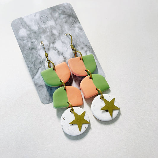 Olive & Orange Brass Star Earrings $22