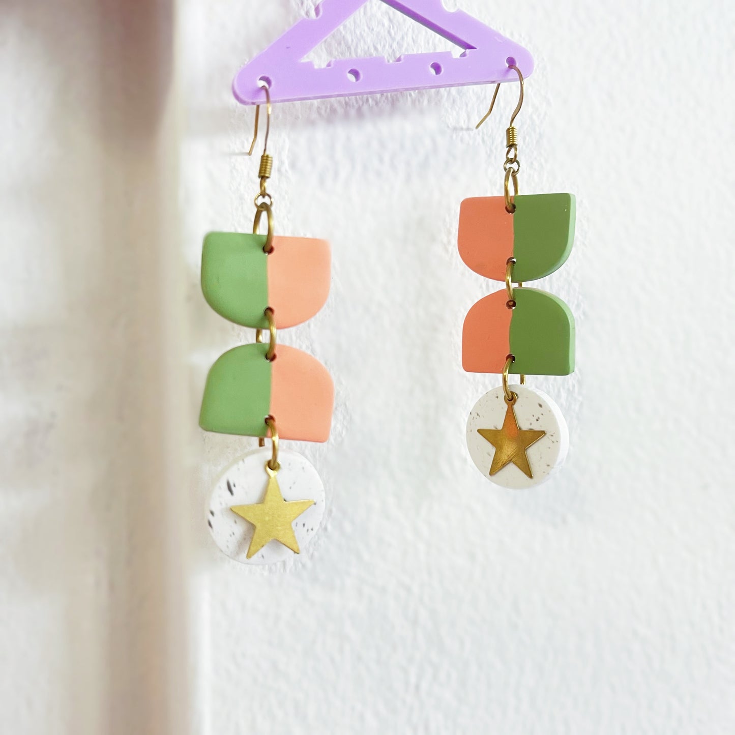 Olive & Orange Brass Star Earrings $22